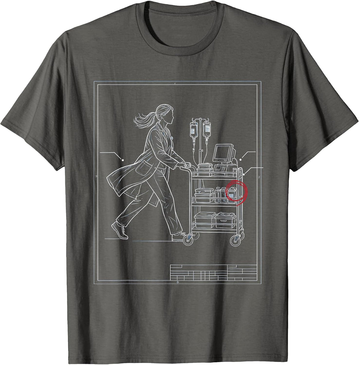 Medical Assistant Running with Supply Cart Illustration T-Shirt - Asphalt Grey
