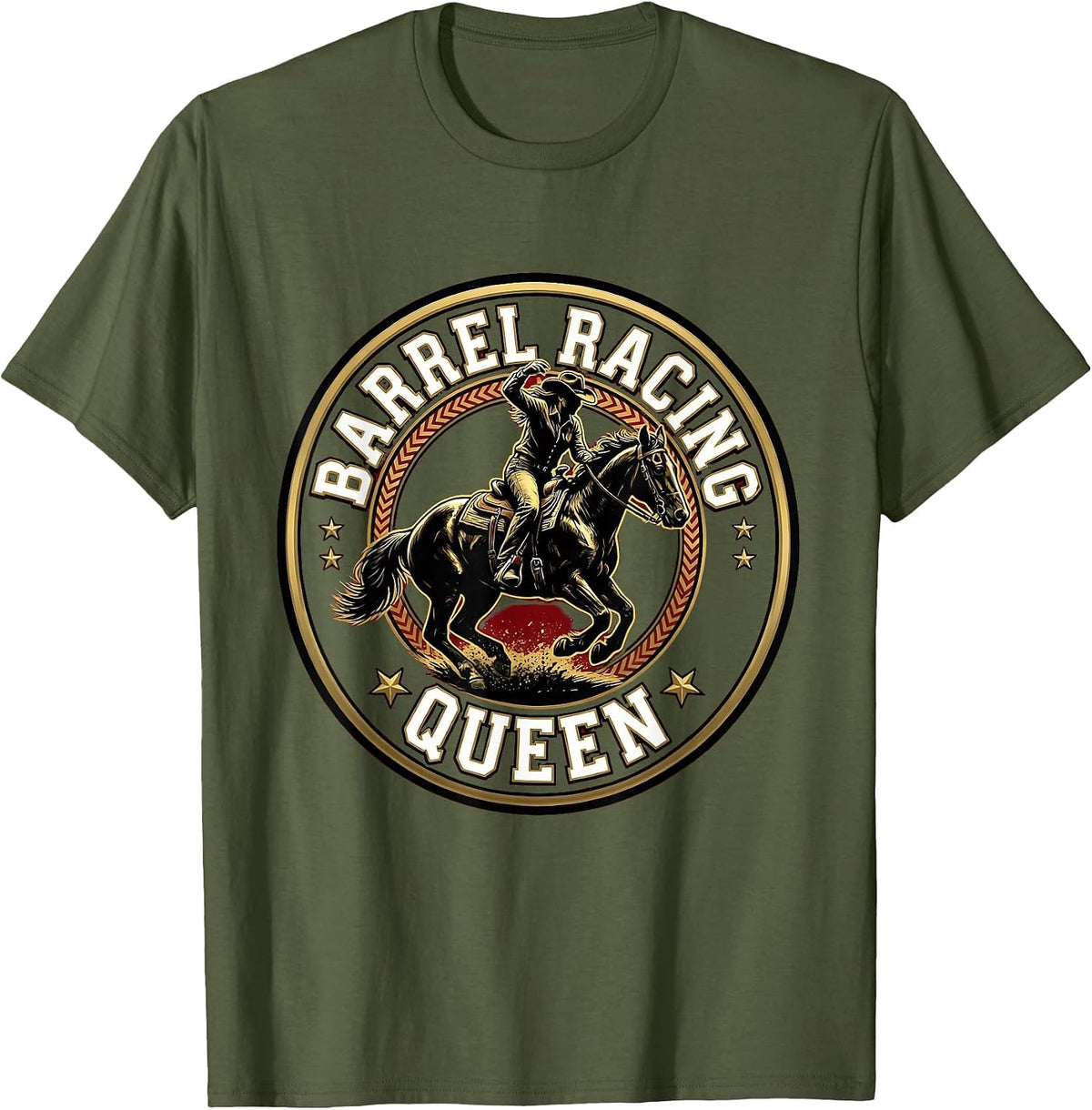 Barrel Racing Queen Cowgirl Design For Women T-Shirt - Olive Green