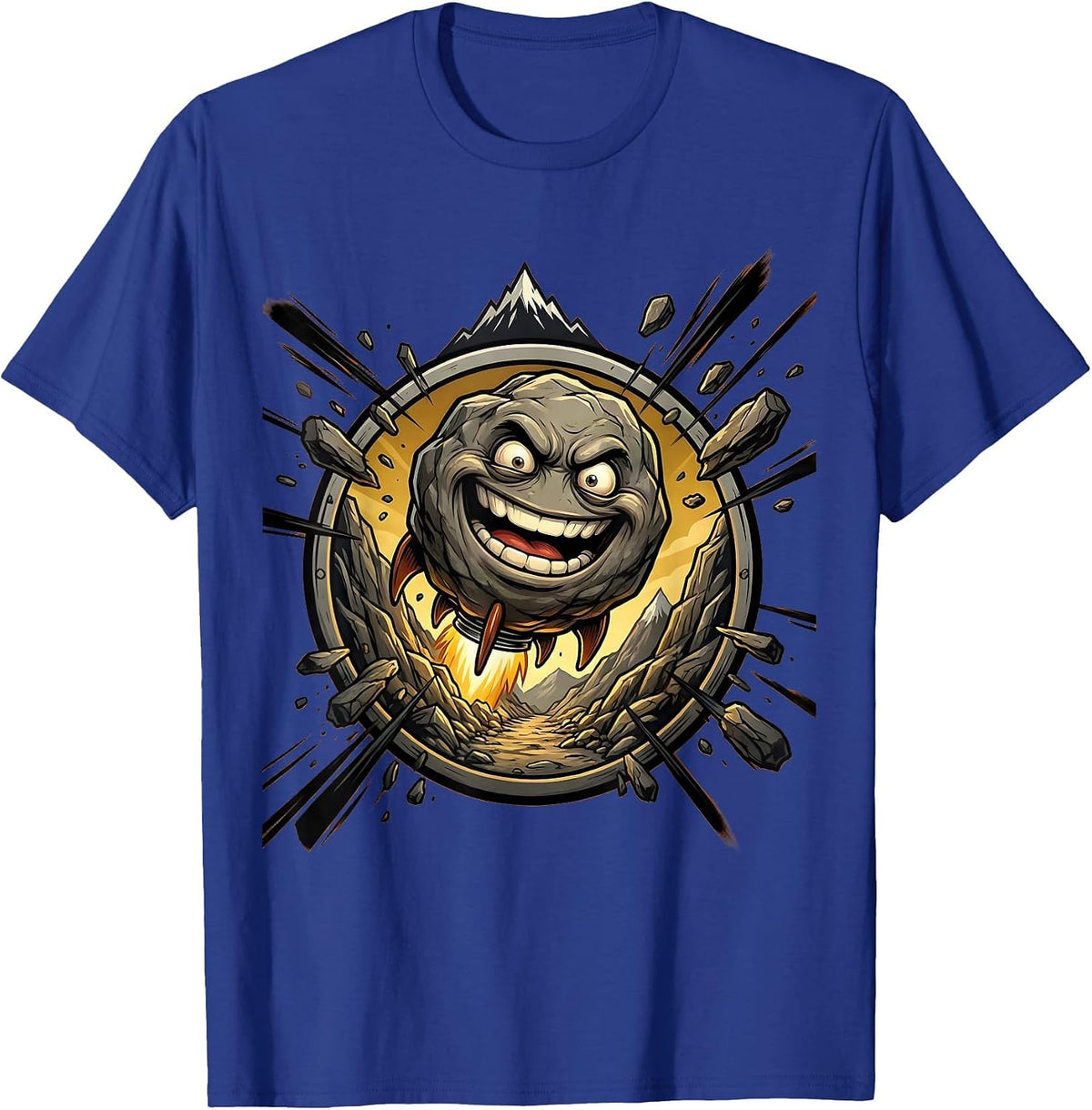 Boulder Rolling Down Mountain Graphic Tee T-Shirt - Royal Blue
