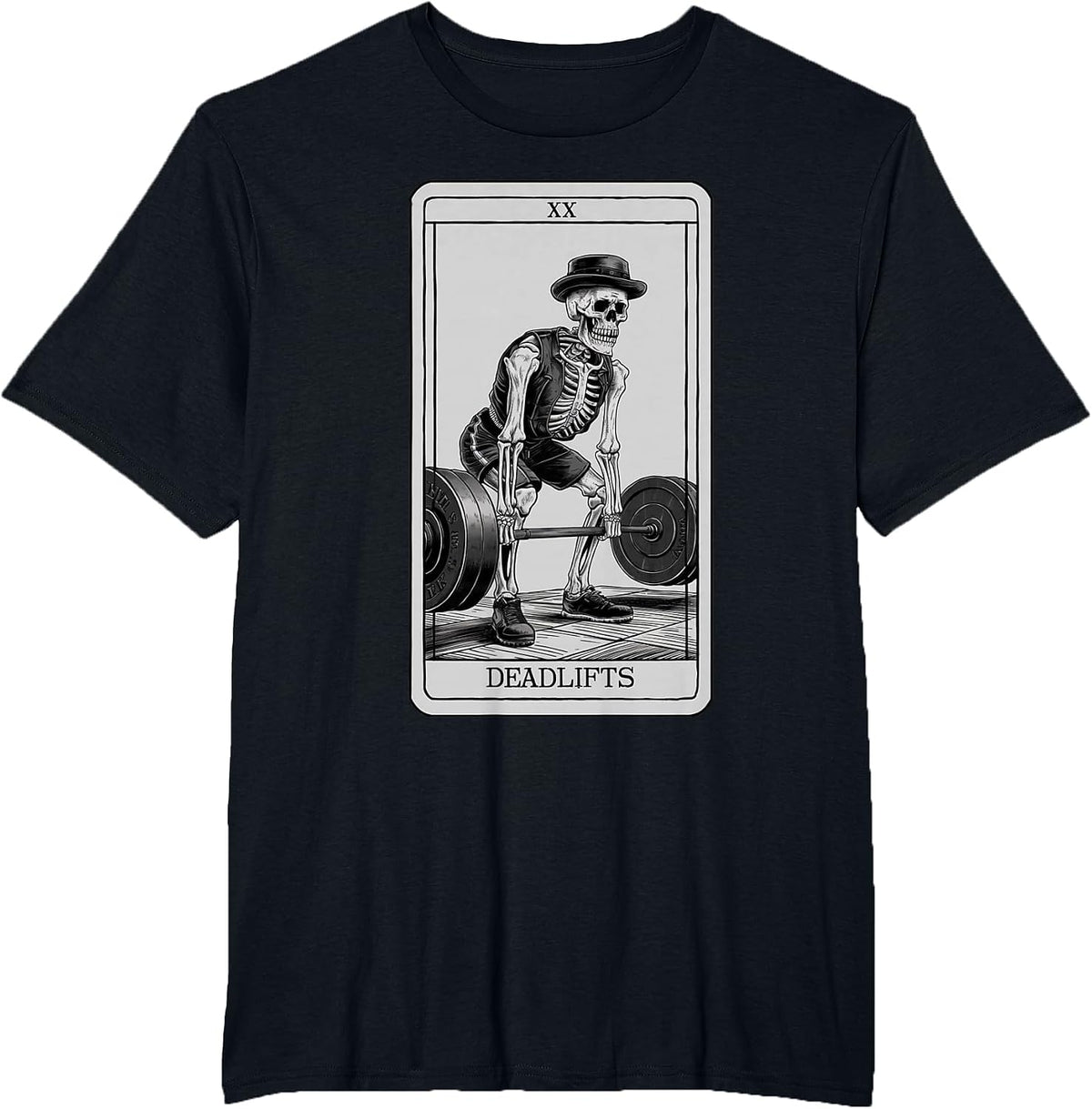 Skeleton Tarot Card Deadlifts Powerlifting Weightlifting Gym T-Shirt - Black