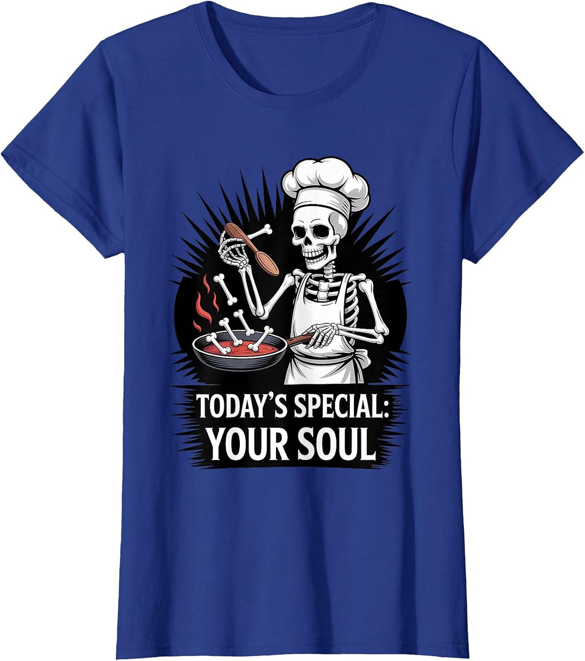 Skeleton Chef Halloween Spooky Funny Cooking T-Shirt - Royal Blue