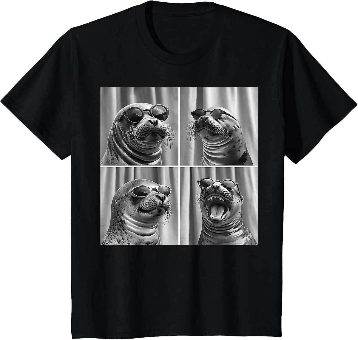 Seal with Sunglasses Sea Lion Ocean Animal Photobooth T-Shirt - Black