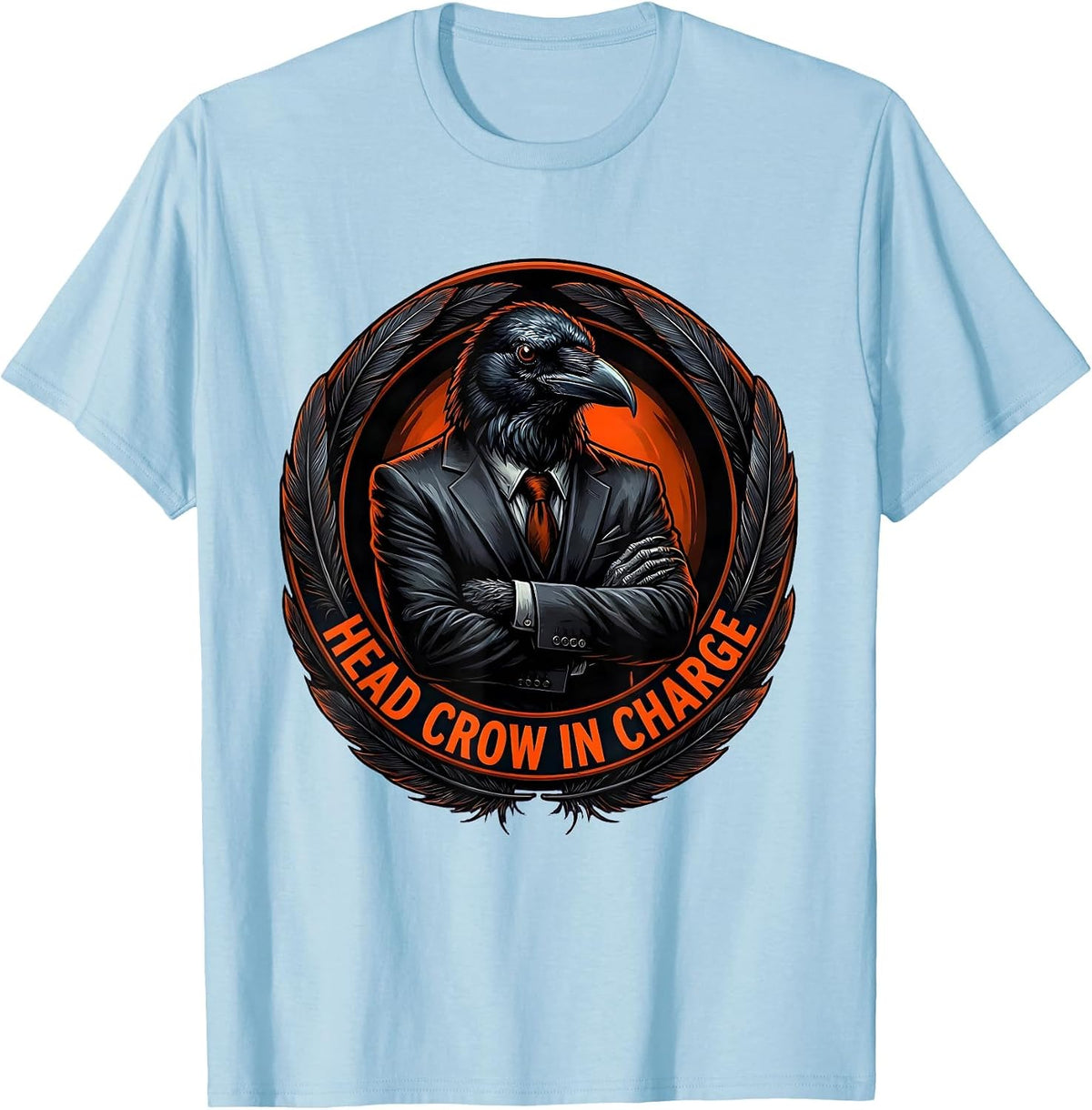 Men's Head Crow In Charge Bold Crow Graphic Design T-Shirt - Baby Blue