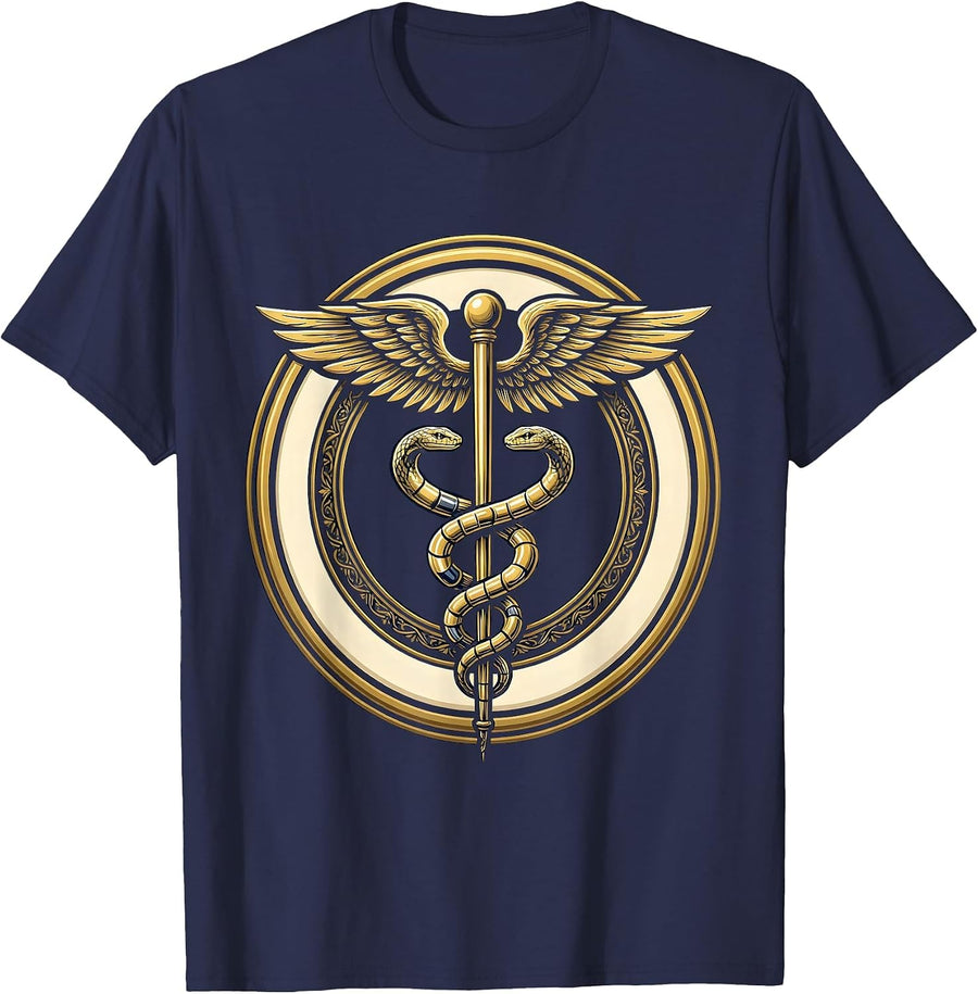 Pharmacy Technician Caduceus Pill Capsule Design T-Shirt - Navy Blue