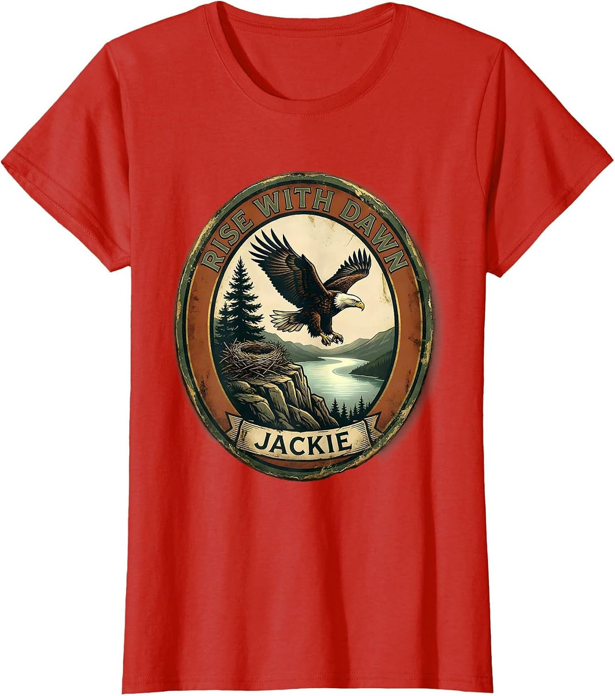 Women's Rise With Dawn Jackie Vintage Bald Eagle Memorial Big Bear T-Shirt - Red