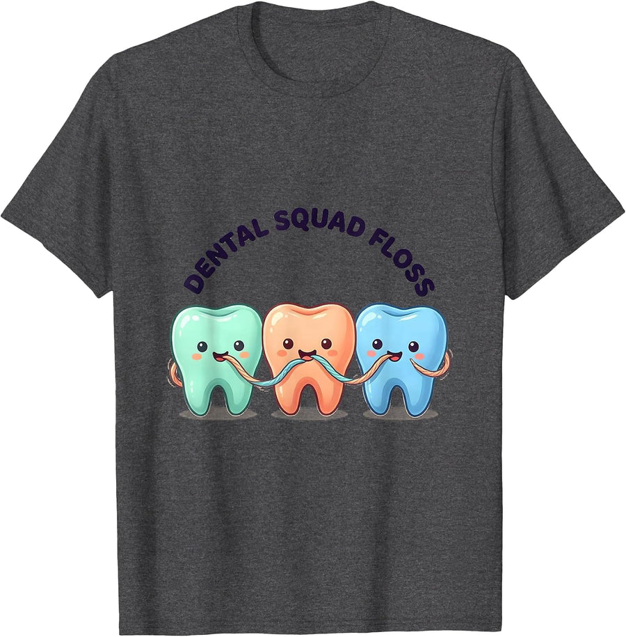 Men's Dental Squad Floss Cute Kawaii Dental Hygienist Humor T-Shirt - Dark Heather Grey