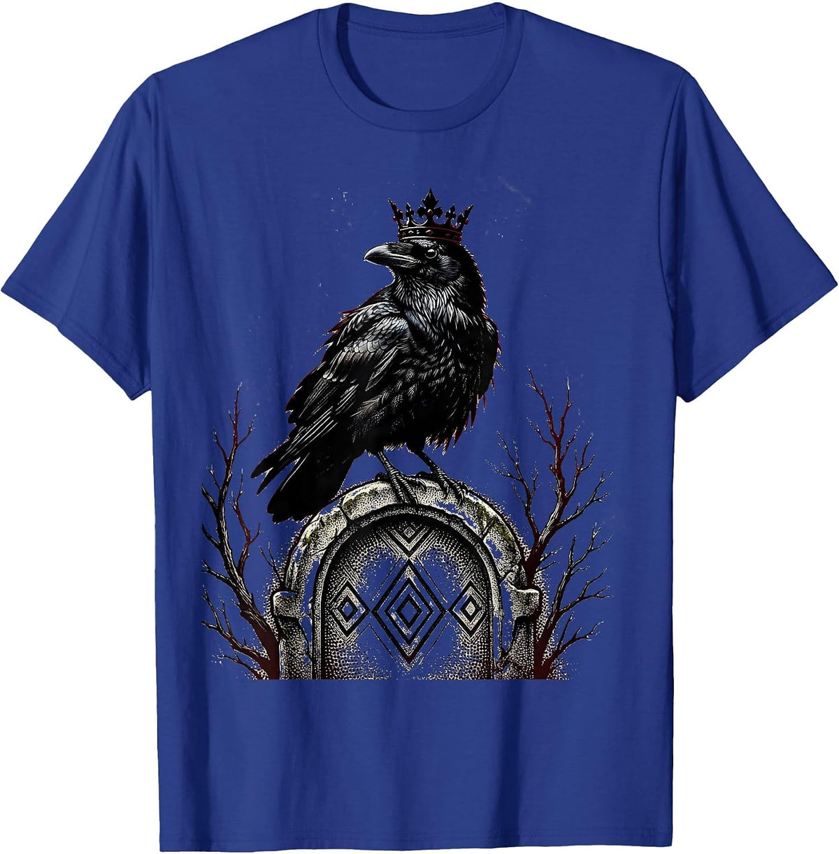 Crow King Gravestone Gothic Halloween Design T-Shirt - Royal Blue