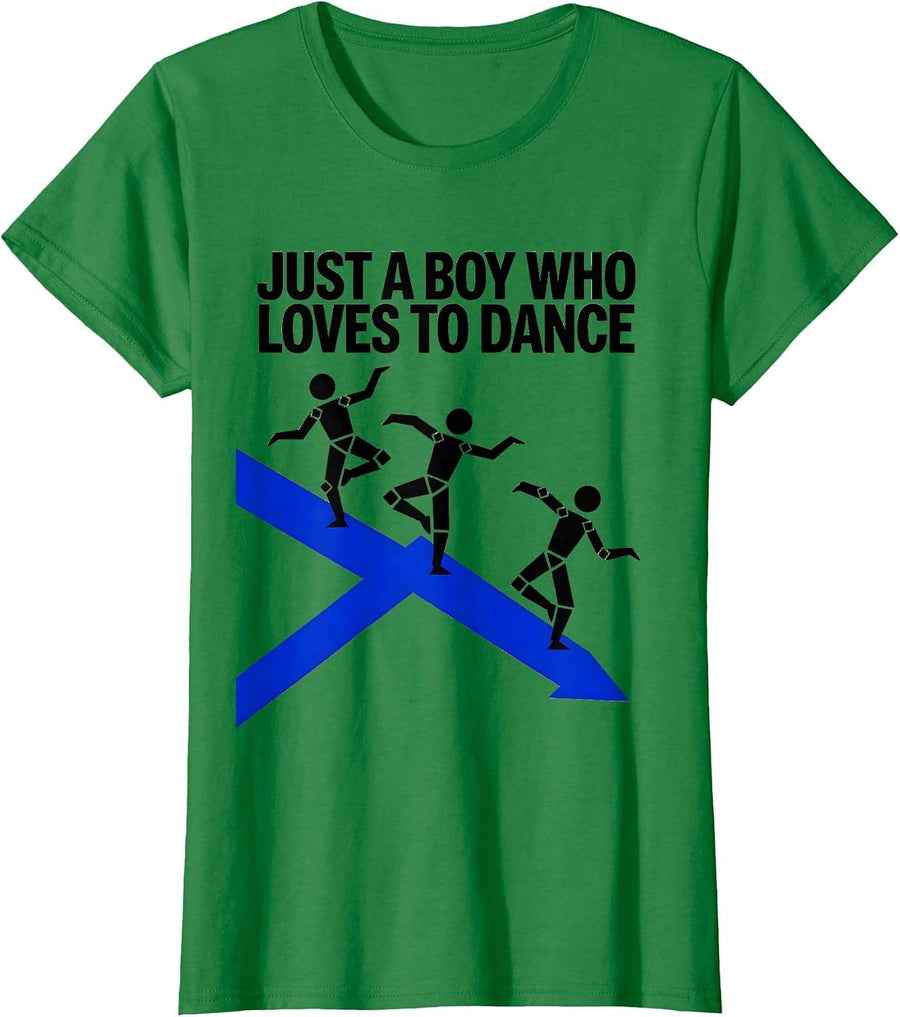 Women's Just A Boy Who Loves To Dance Geometric Dance Lover Humor T-Shirt - Kelly Green