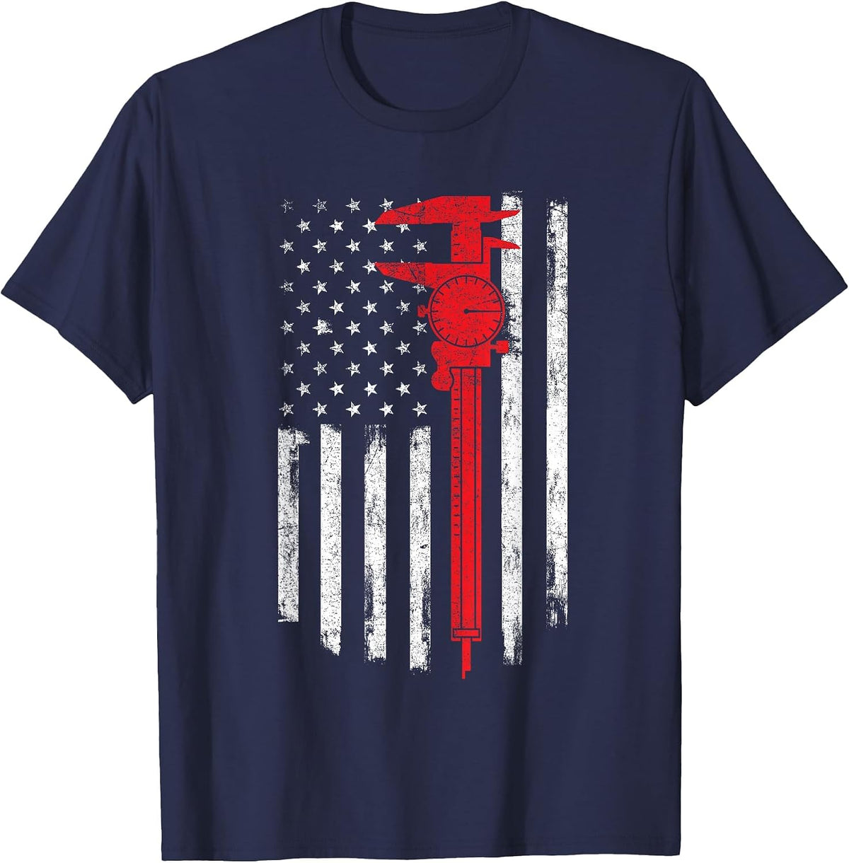Mechanic Tools - American Flag Machinist Machine Operator T-Shirt - Navy Blue