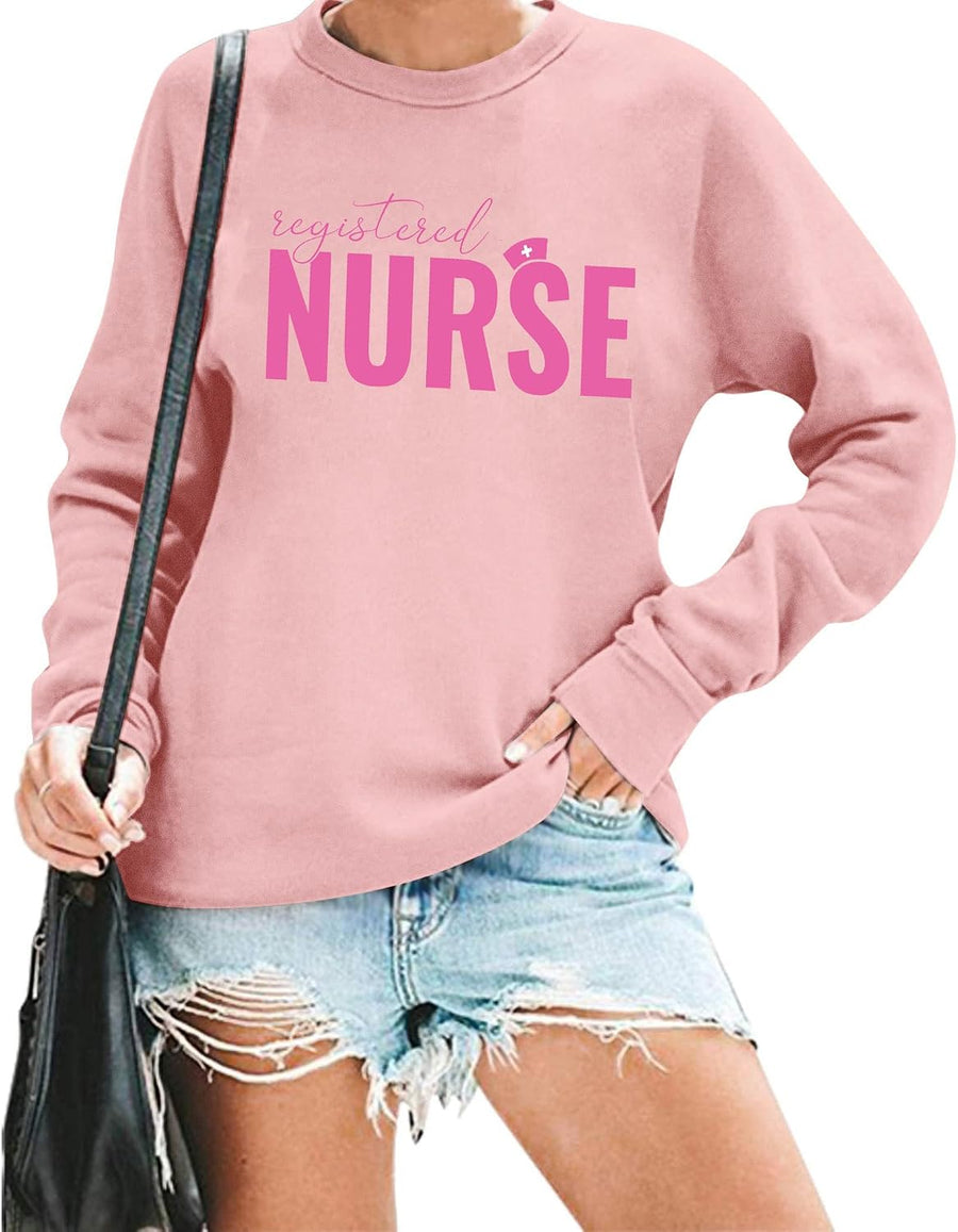 Registered Nurse Sweatshirt for Women School Nurse Life Pullover Nursing Student Tops Long Sleeve Tee - Pink
