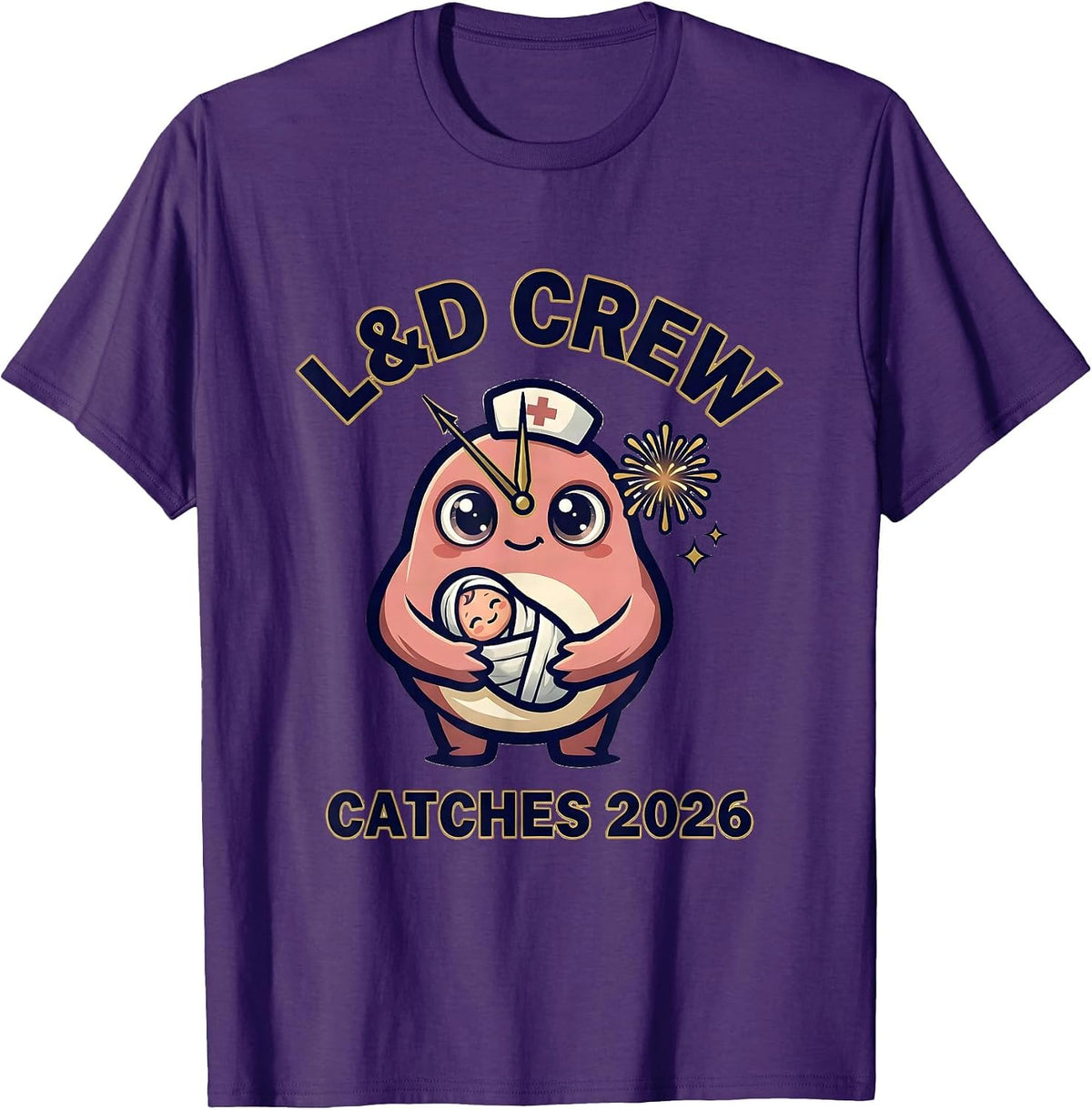 Men's L&D Crew Catches 2026 New Years Eve Nurse Crew Party ICU ER T-Shirt - Purple