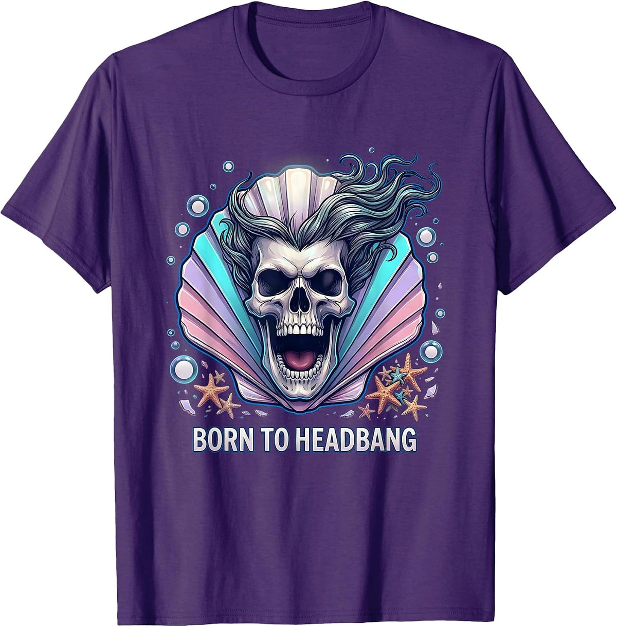 Born to Headbang Heavy Metal Graphic Design T-Shirt - Purple