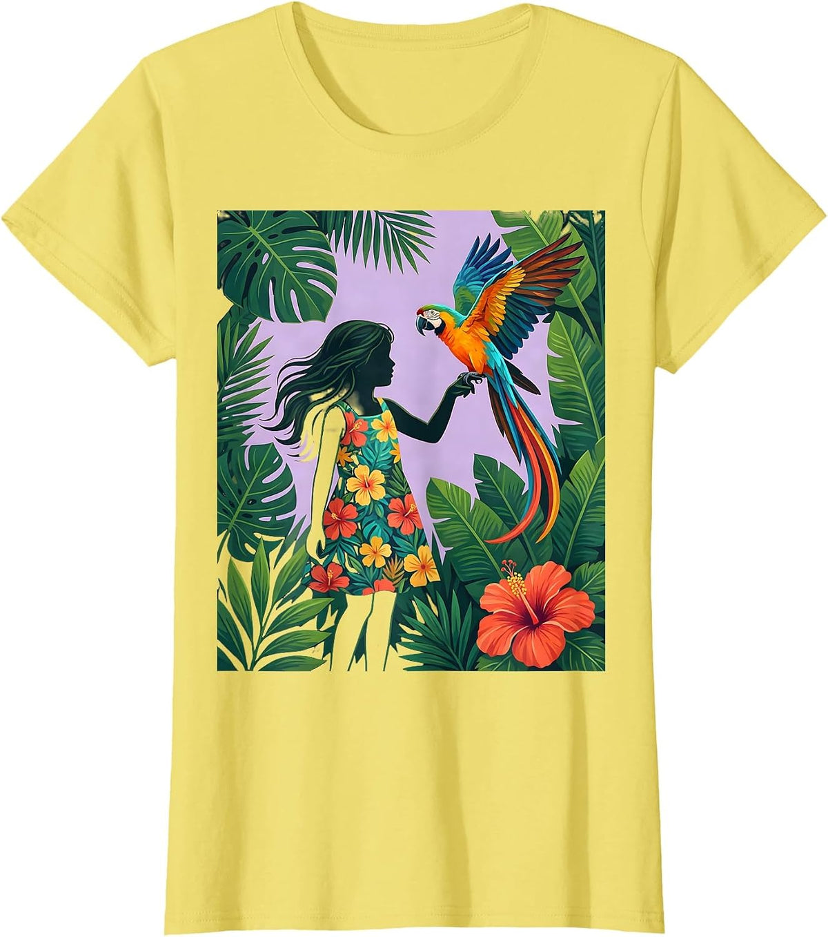 Tropical Parrot on Hand Girls Hawaiian Design T-Shirt - Lemon Yellow
