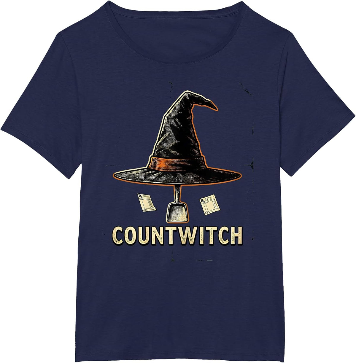Women's Countwitch Vintage Pharmacy Halloween Pharmacist Tech Crew T-Shirt - Navy Blue
