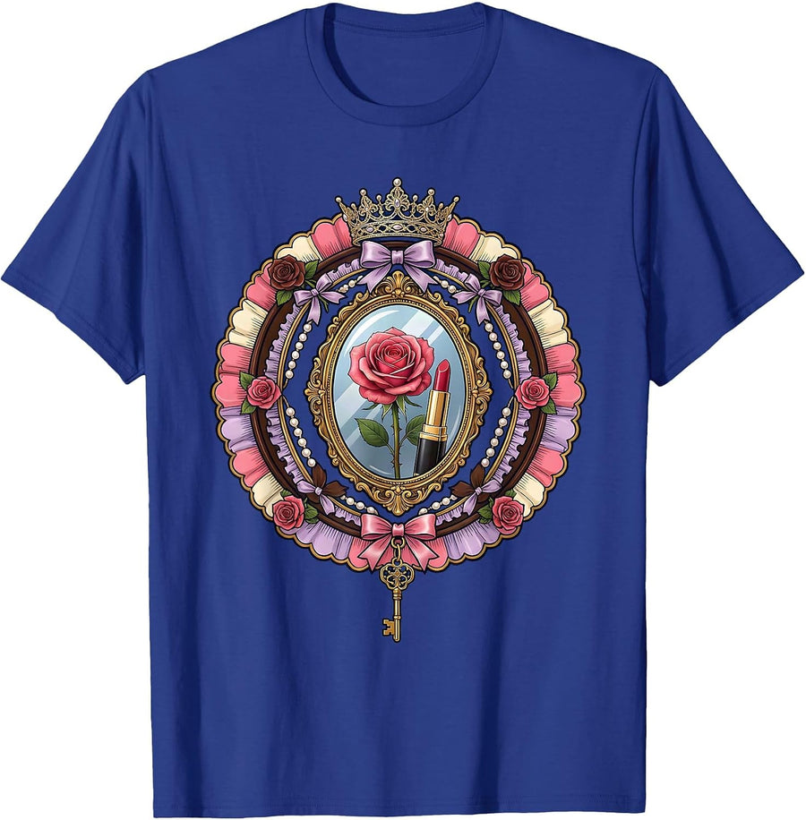 Gigi Glamour Lipstick Mirror Illustration T-Shirt - Royal Blue
