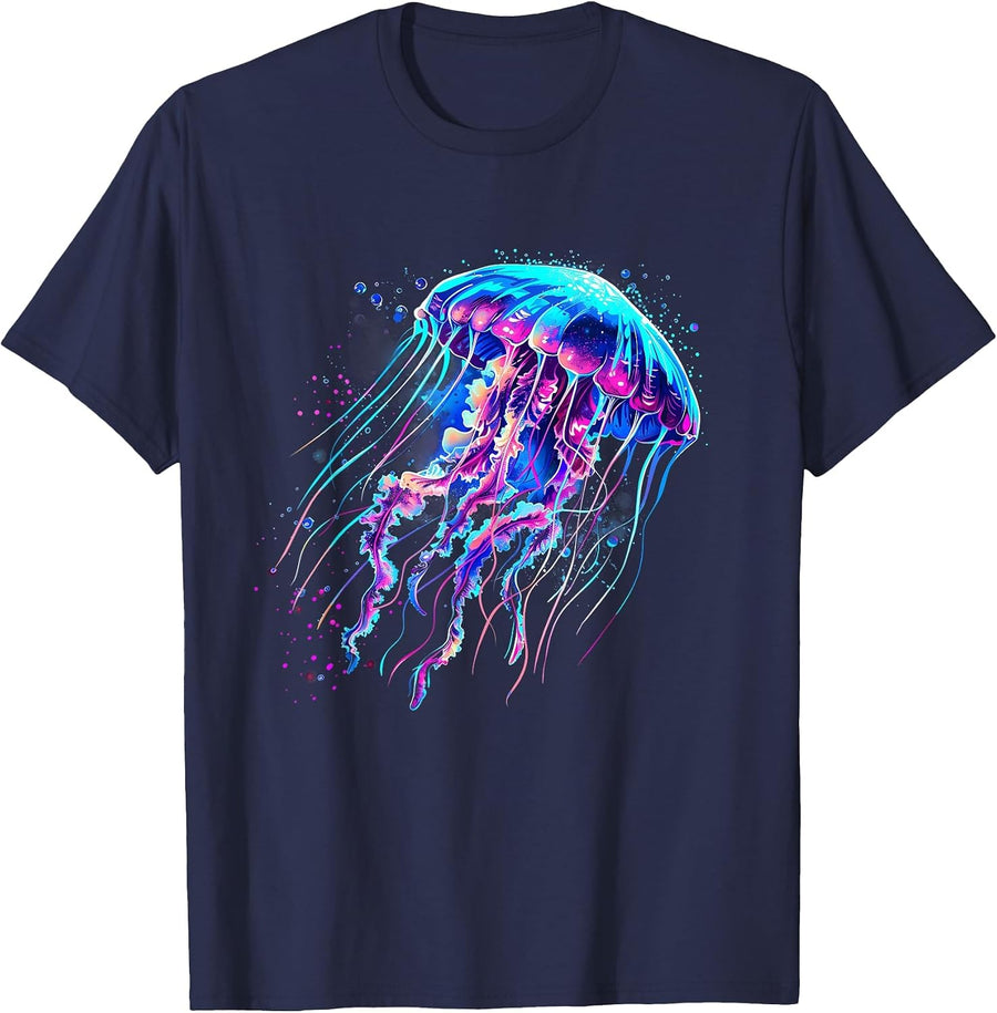 Jellyfish Sea Ocean Jellyfish Ocean Sea Animal Marine Mammal T-Shirt - Navy Blue