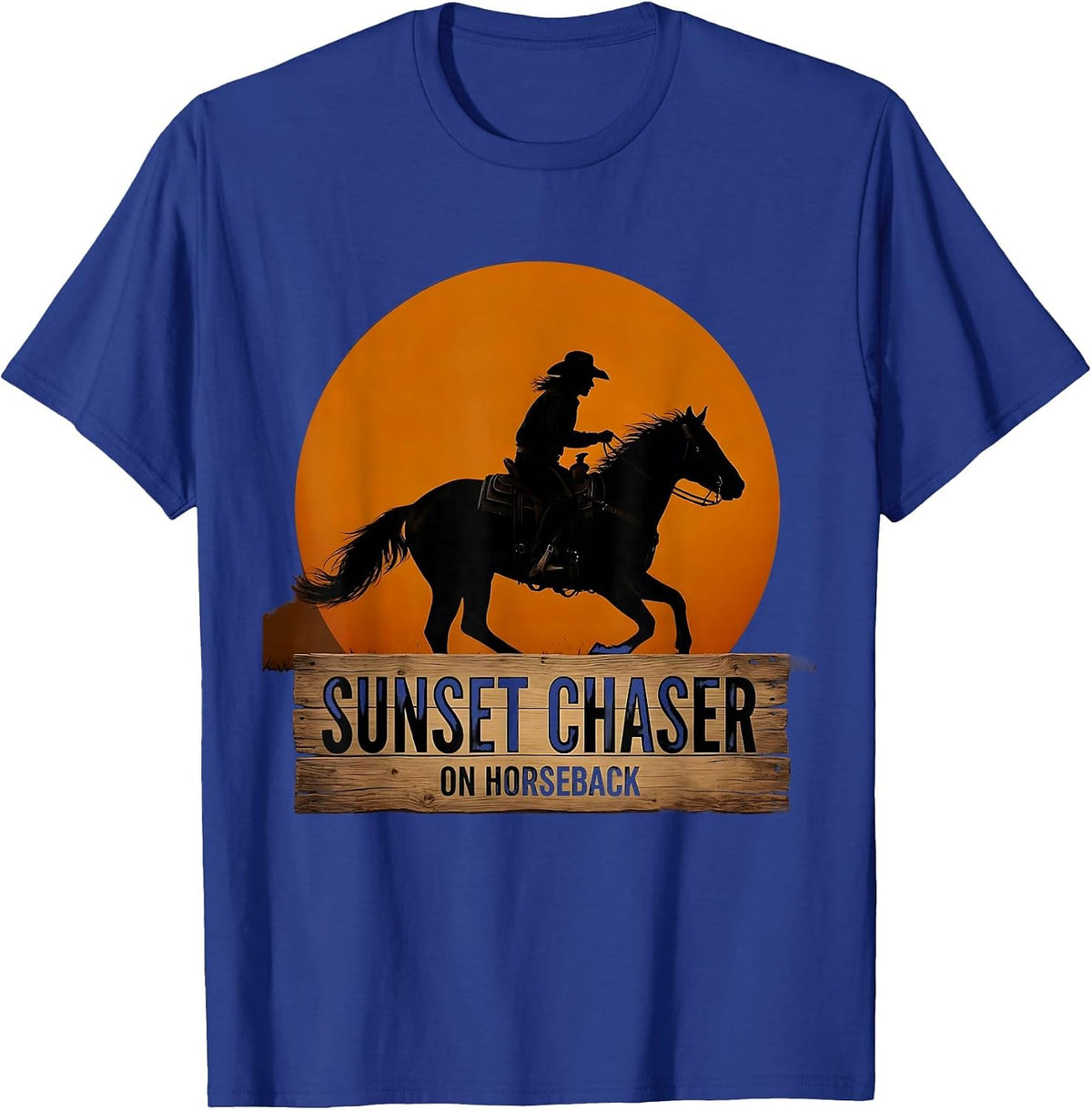 Sunset Chaser On Horseback Western Design T-Shirt - Royal Blue