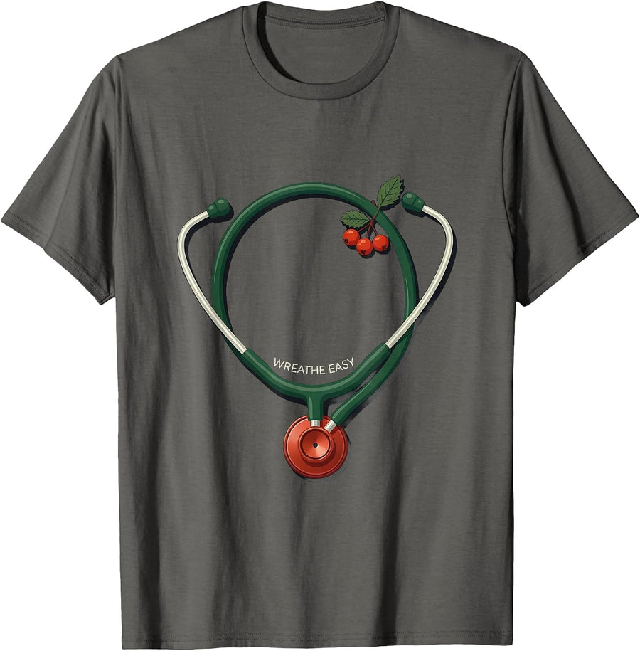 Wreathe Easy Editorial Conceptual Respiratory Therapist T-Shirt - Asphalt Grey