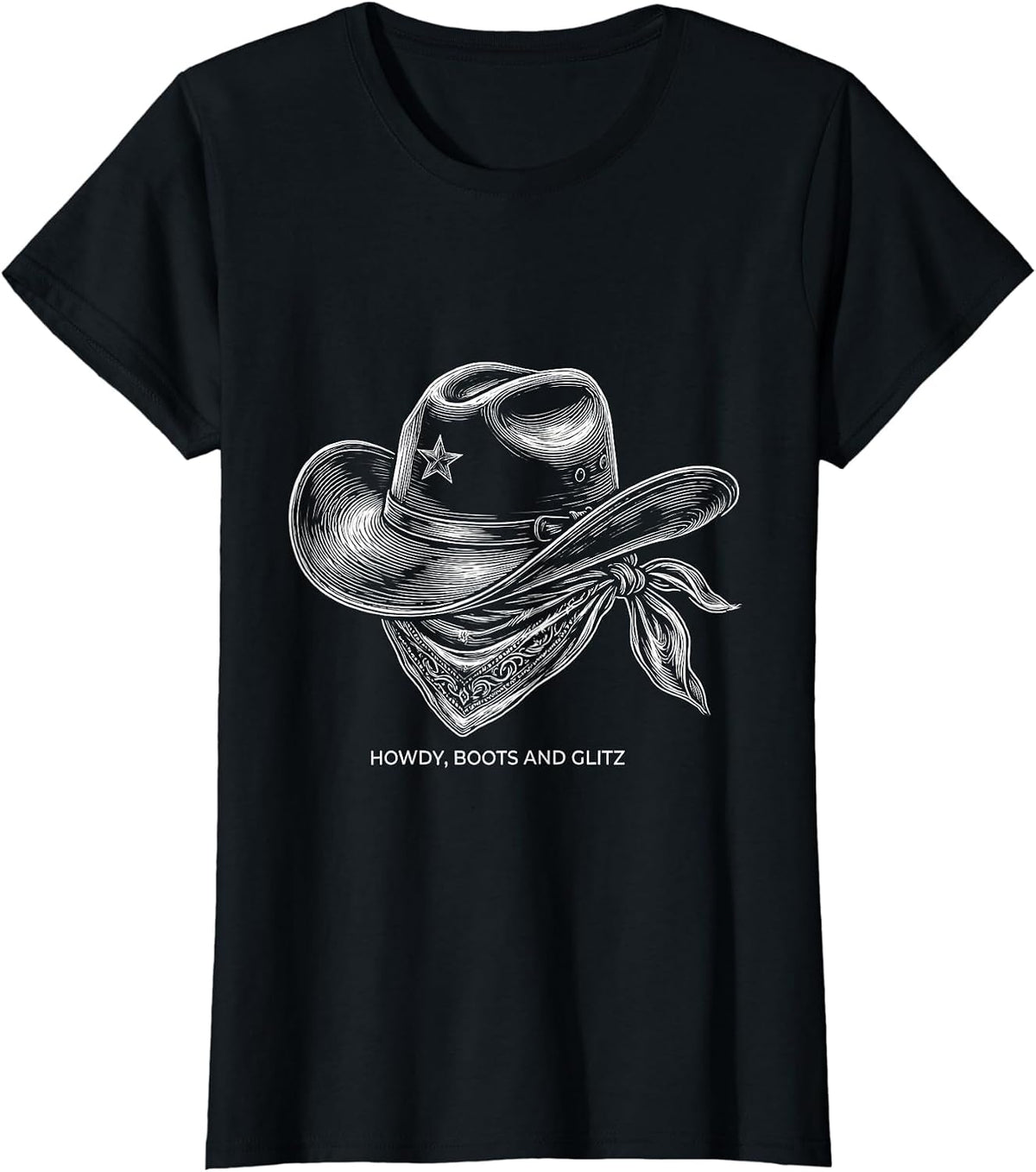 Howdy Boots and Glitz Funny Cowgirl Western Lifestyle T-Shirt - Black