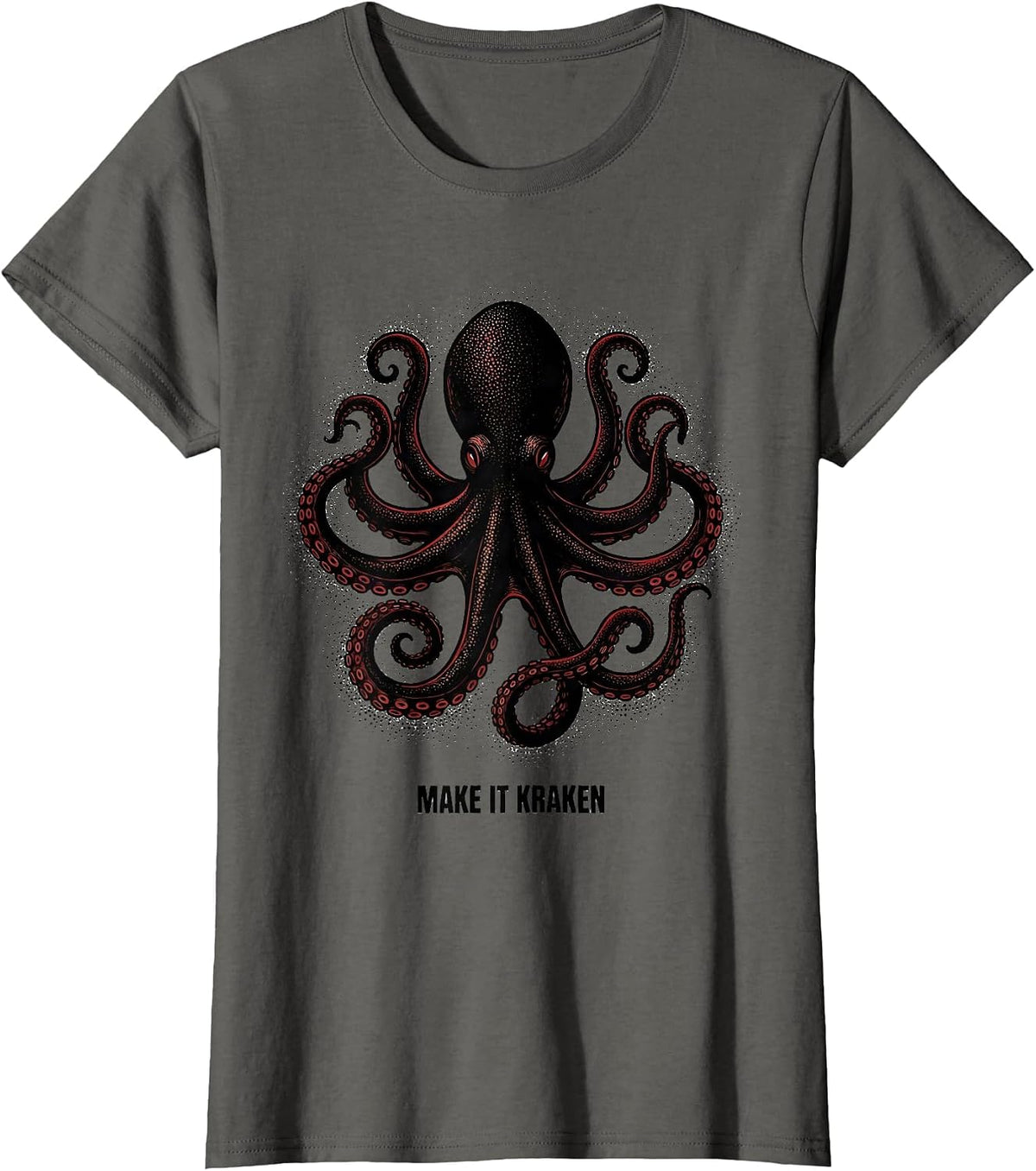 Women's Make It Kraken Blackwork Dotwork Octopus Enthusiast Marine T-Shirt - Asphalt Grey