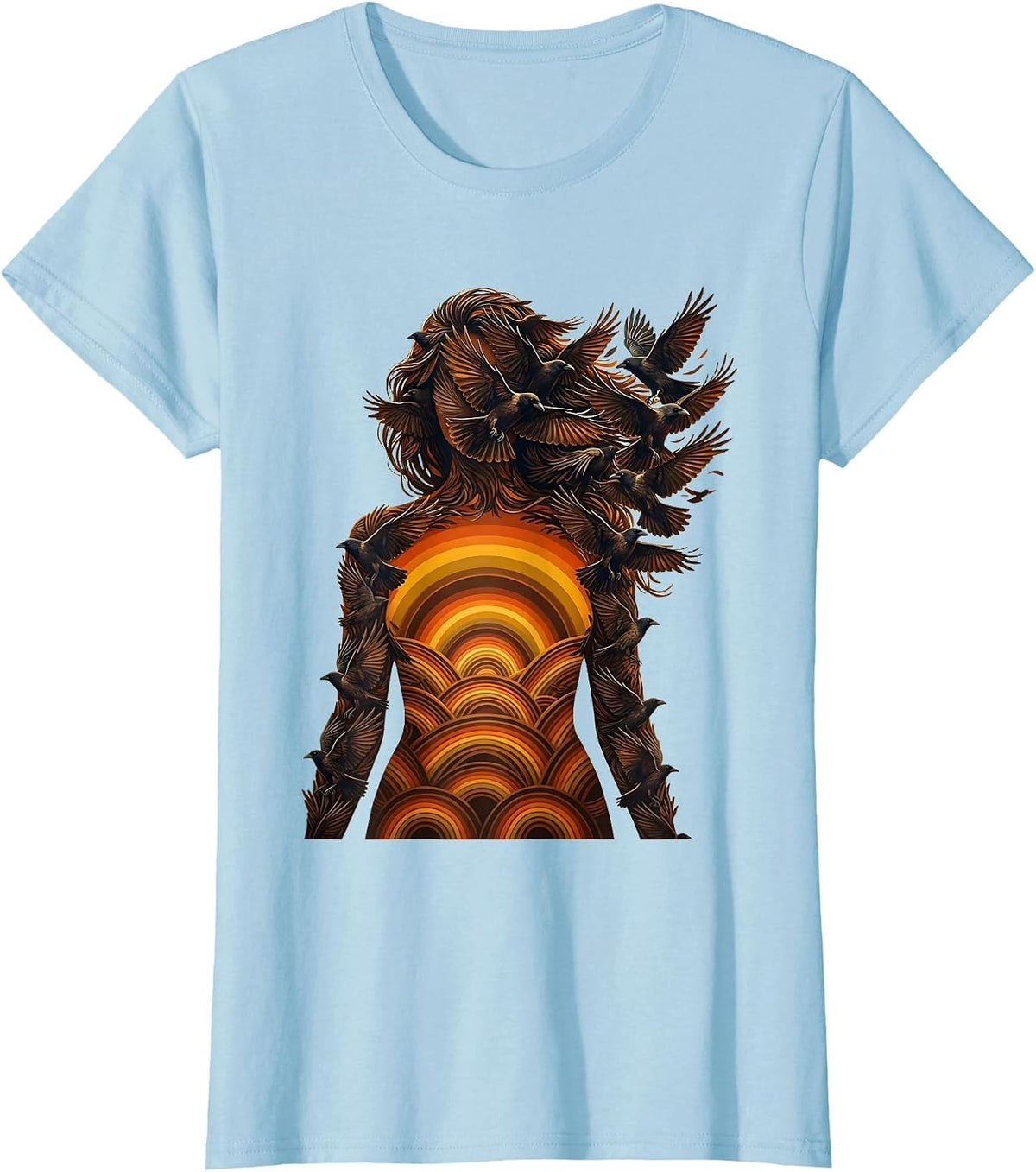 Crow Silhouette Nature Wildlife Art Design T-Shirt - Baby Blue