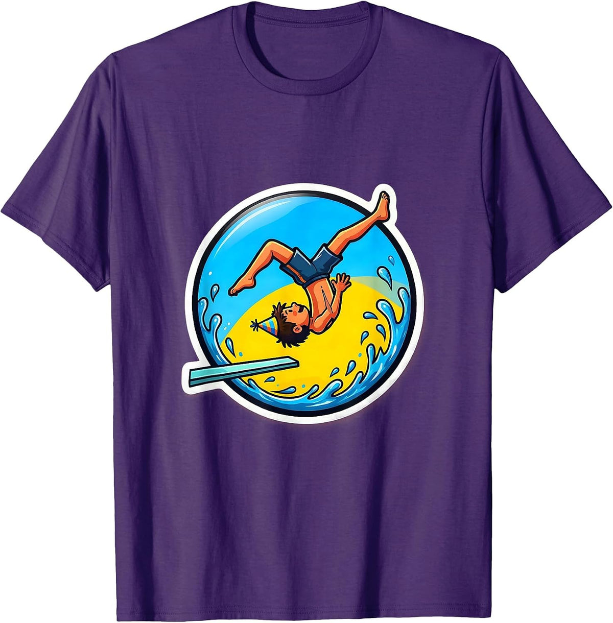 Birthday Boy Diving Board Backflip Illustration T-Shirt - Purple