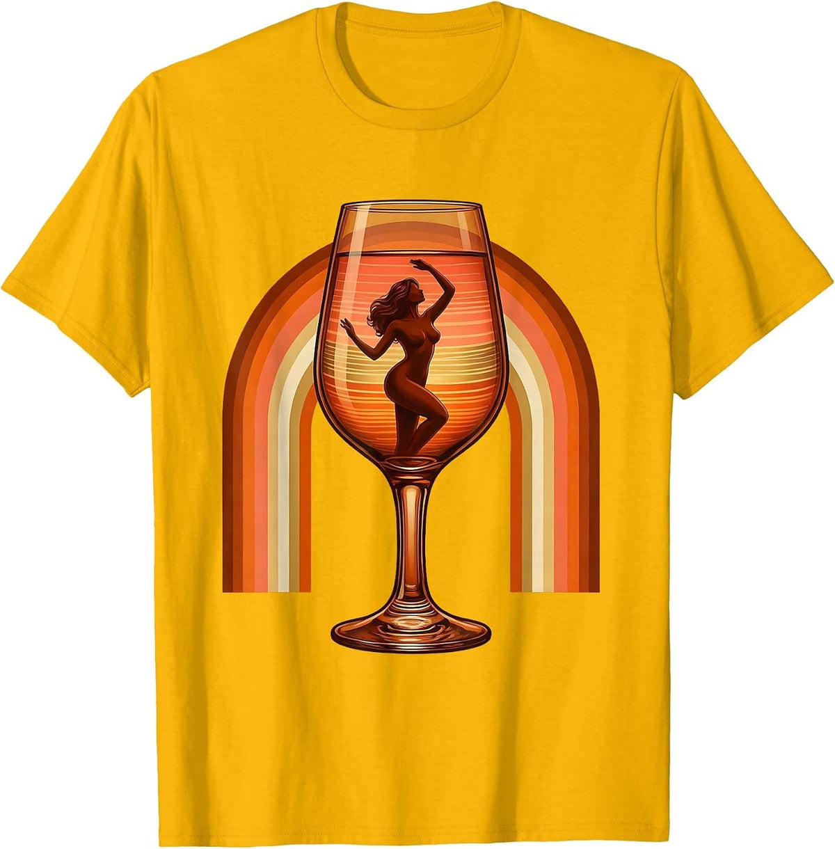 Men's Gigi Champagne Glass Silhouette Graphic Tee T-Shirt - Golden Yellow