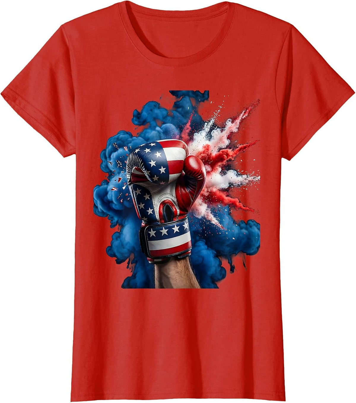 American Flag Boxing Glove Patriotic Graphic T-Shirt - Red