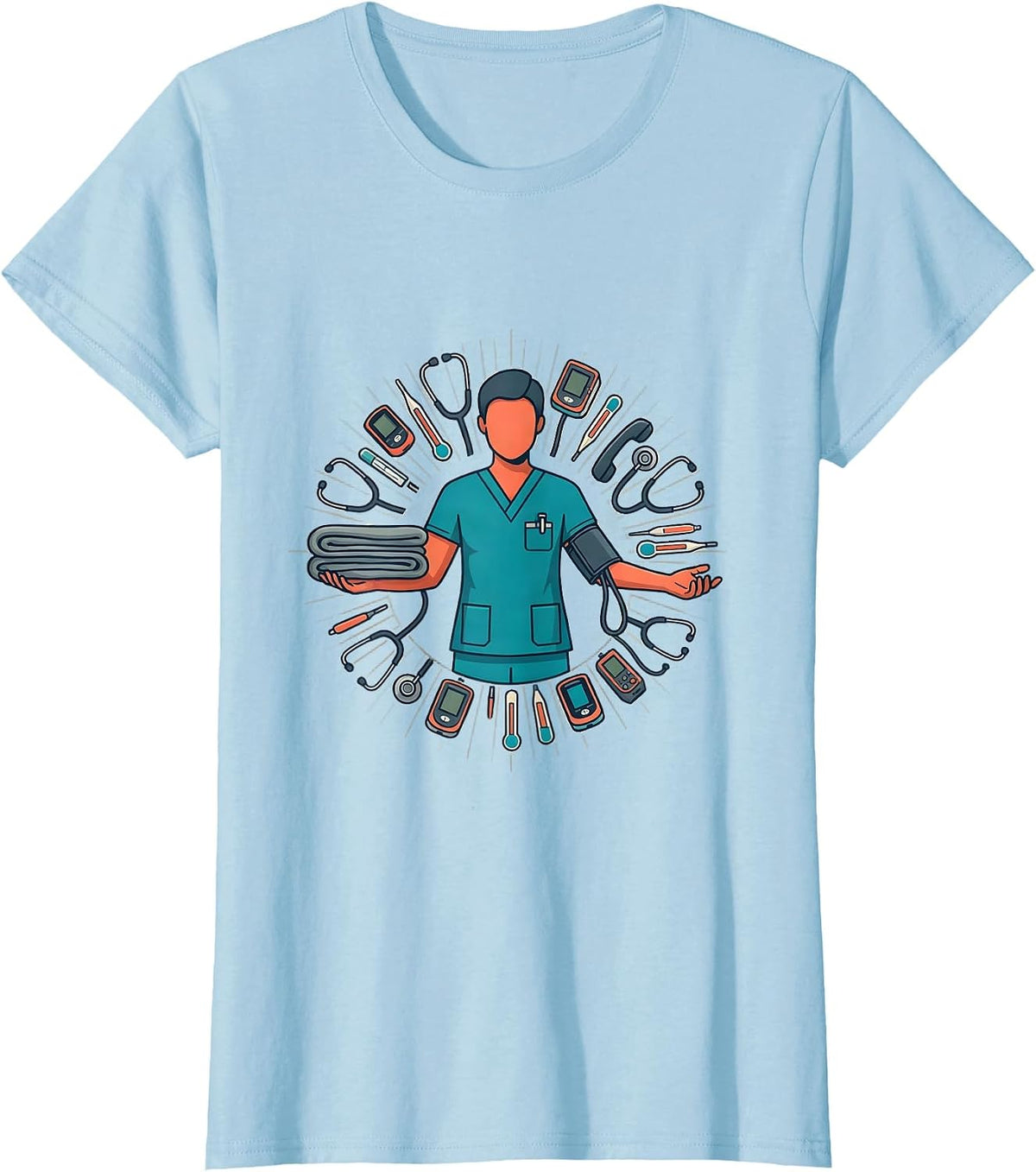 Patient Care Technician Appreciation Week Gift Flat Vector T-Shirt - Baby Blue