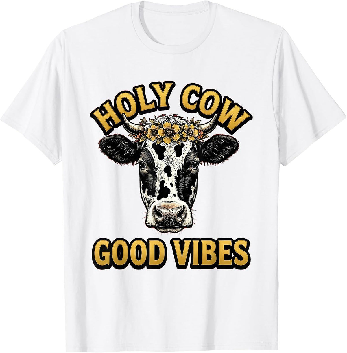 Men's Holy Cow Good Vibes Cow Print Design T-Shirt - White