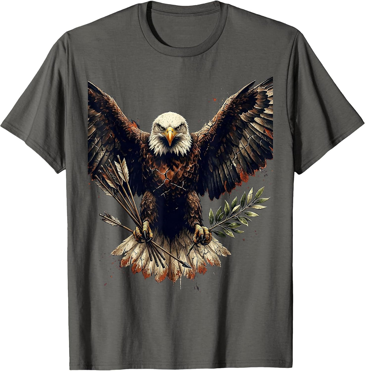 Bald Eagle Olive Branch and Arrows Patriotic Design T-Shirt - Asphalt Grey