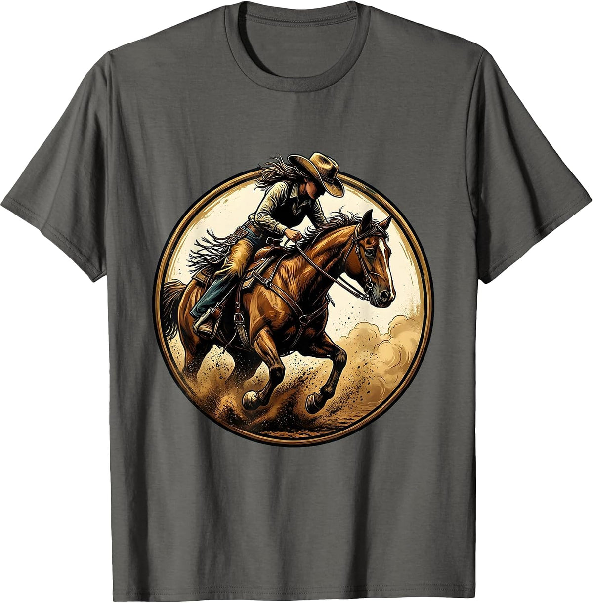 Barrel Racer Leaning Into Turn Rodeo Design T-Shirt - Asphalt Grey