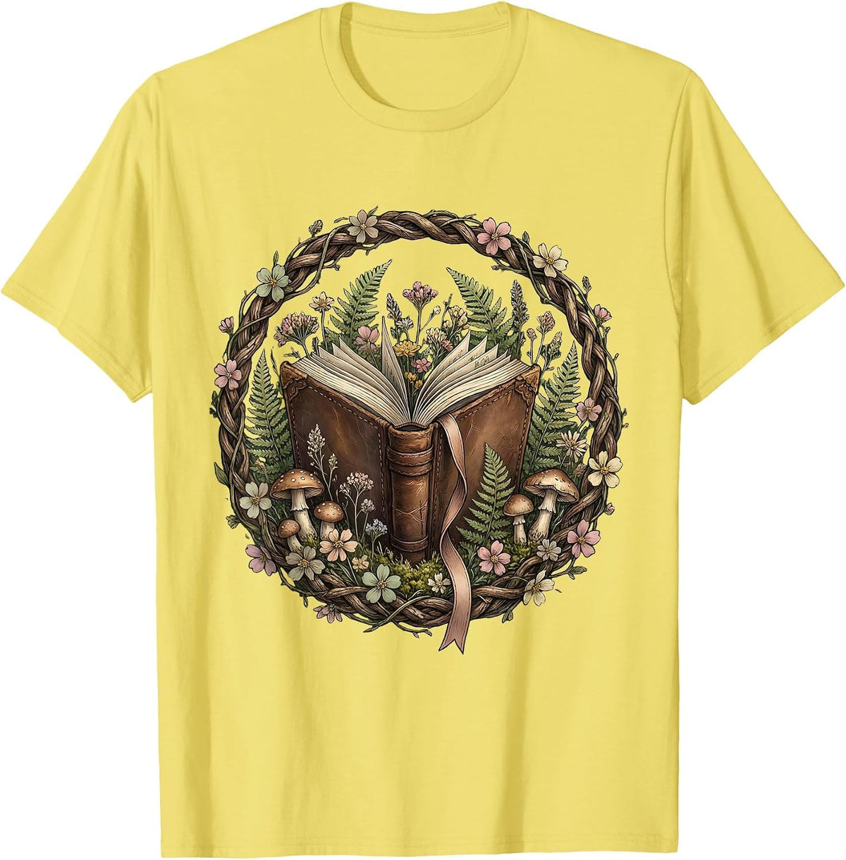 Men's Ancient Tome Bookmark Illustration for Teachers T-Shirt - Lemon Yellow