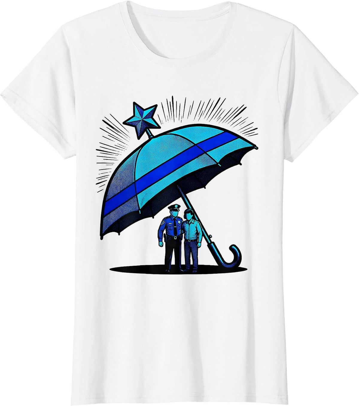 Women's Thin Blue Line Umbrella Officer Supporter Pop Art T-Shirt - White