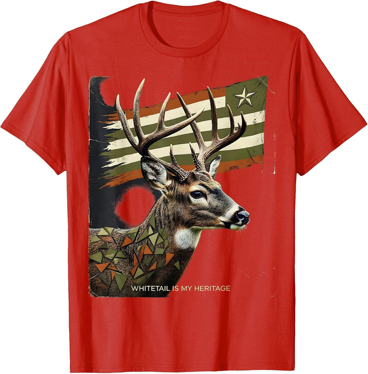 Men's Whitetail Is My Heritage Distressed Camo Deer Hunter Dad T-Shirt - Red