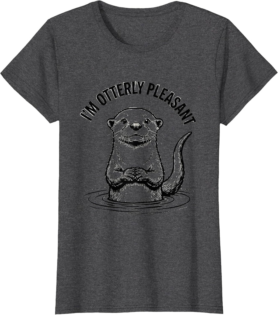 Women's I'm Otterly Pleasant Funny Otter Lover Pun Humor T-Shirt - Dark Heather Grey