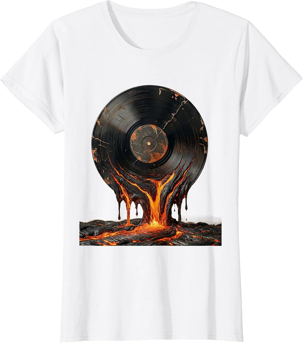 Vinyl Record Melting Lava Graphic Tee T-Shirt - White