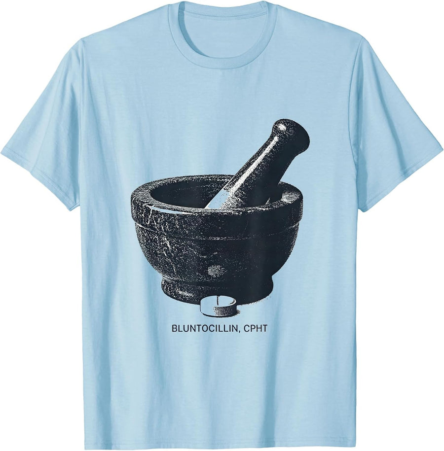 Men's Bluntocillin, CPhT Funny Pharmacy Tech Pun Humor T-Shirt - Baby Blue
