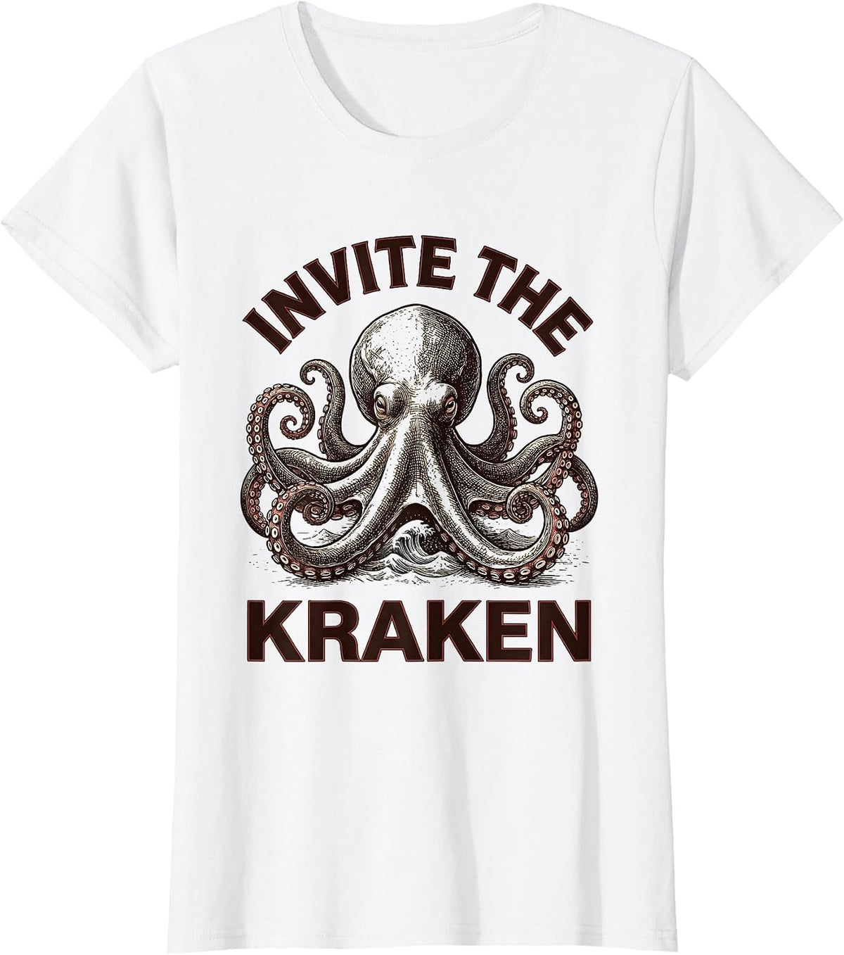 Invite The Kraken Crosshatch Octopus Sea Monster Lover Gift T-Shirt - White
