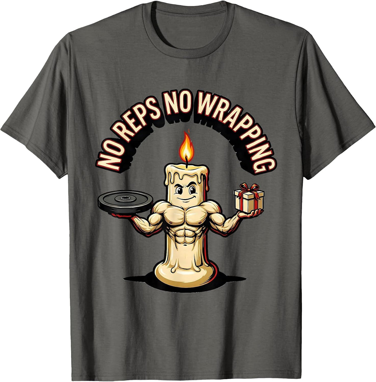 No Reps No Wrapping Funny Christmas Gym Weightlifting T-Shirt - Asphalt Grey