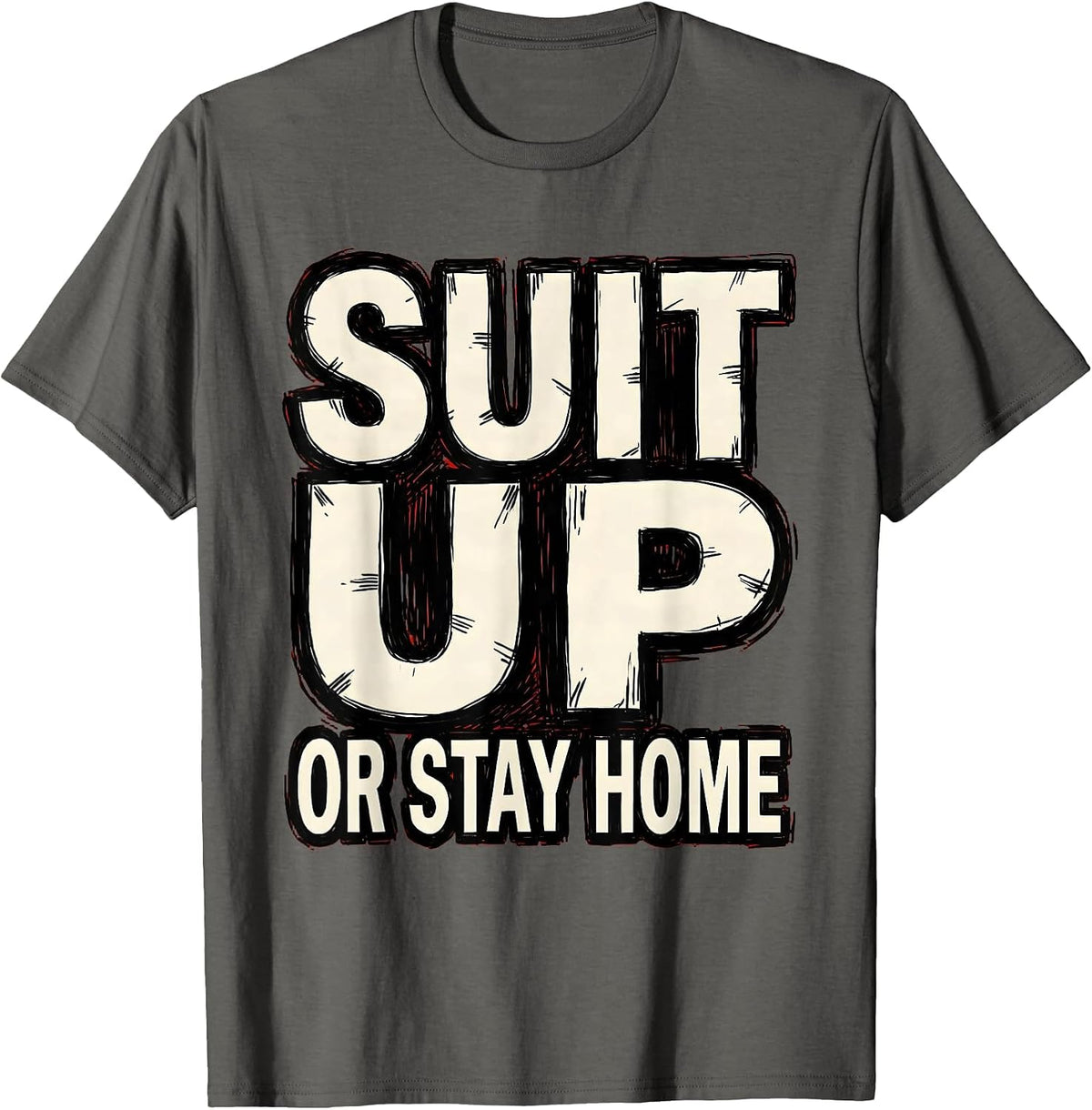 Suit Up or Stay Home Tuxedo Graphic Design T-Shirt - Asphalt Grey