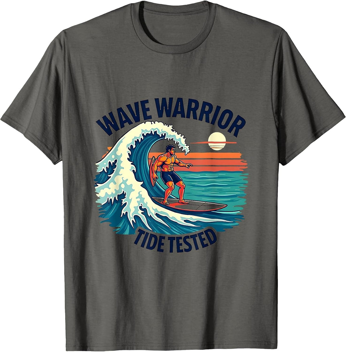 Wave Warrior Tide Tested Surf Design T-Shirt - Asphalt Grey