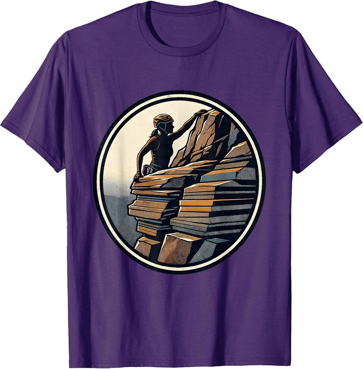 Climber Reaching Over Cliff Edge Outdoor Art T-Shirt - Purple