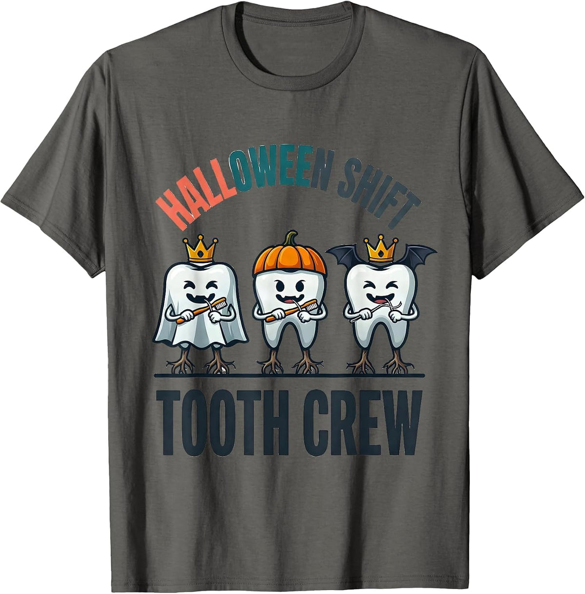 Halloween Shift Tooth Crew Funny Dentist Dental Hygienist T-Shirt - Asphalt Grey