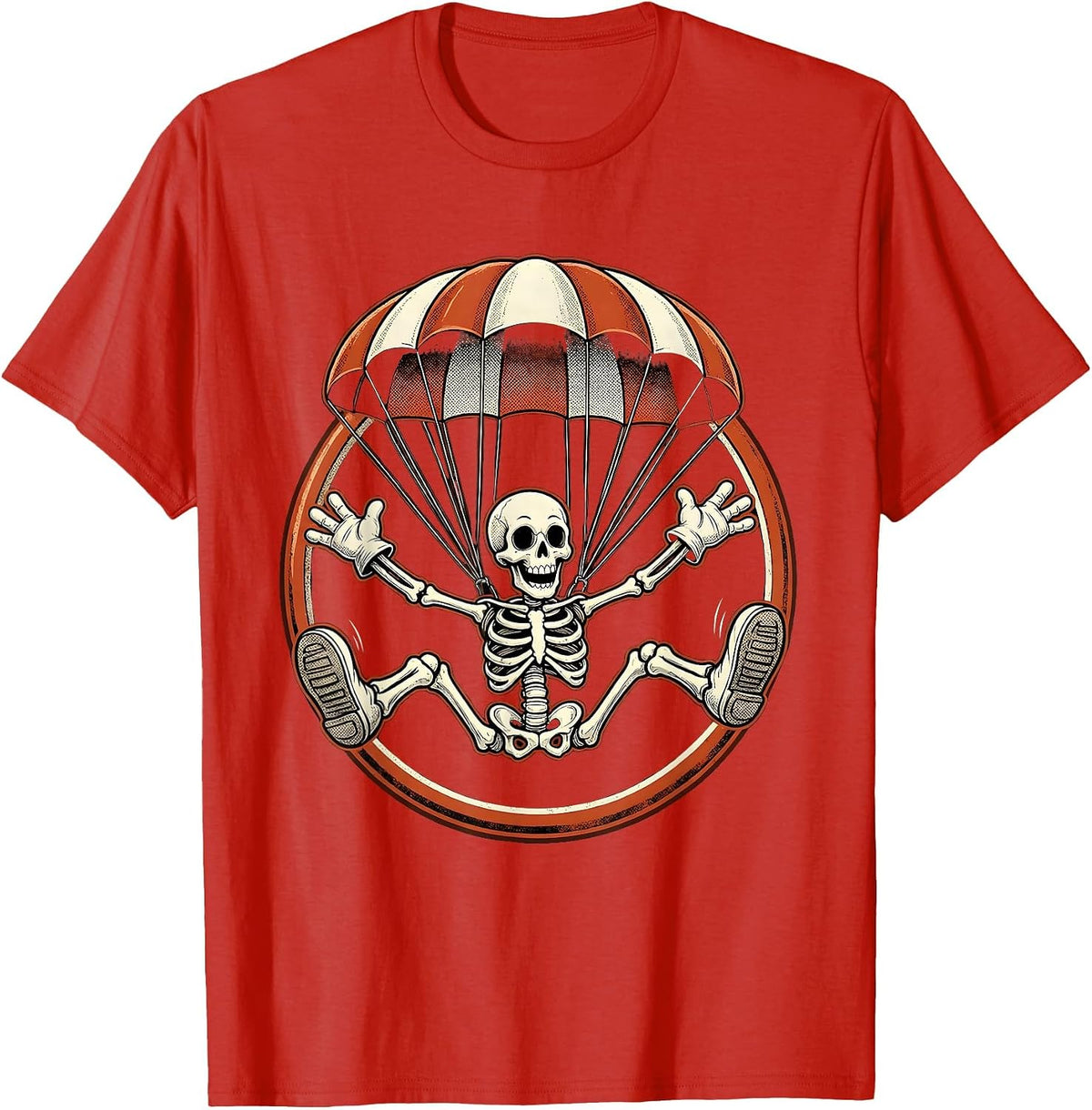 Men's Skeleton Skydiving Parachute Never Better Design T-Shirt - Red