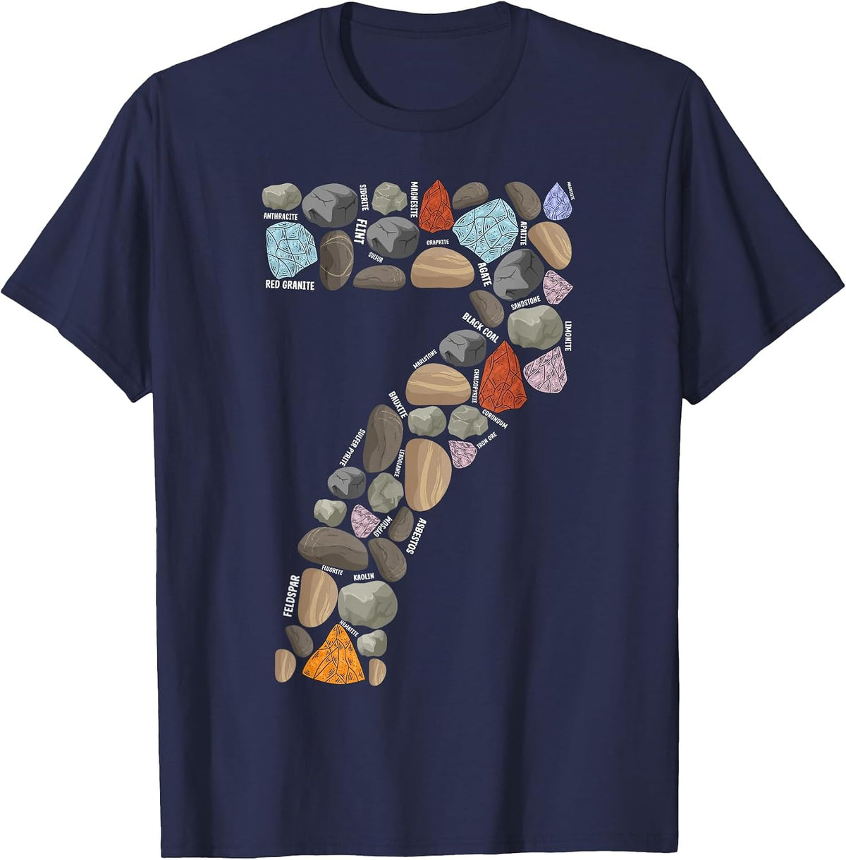 Geology Rocks 7 Years Old 7th Birthday Rock Collecting T-Shirt - Navy Blue