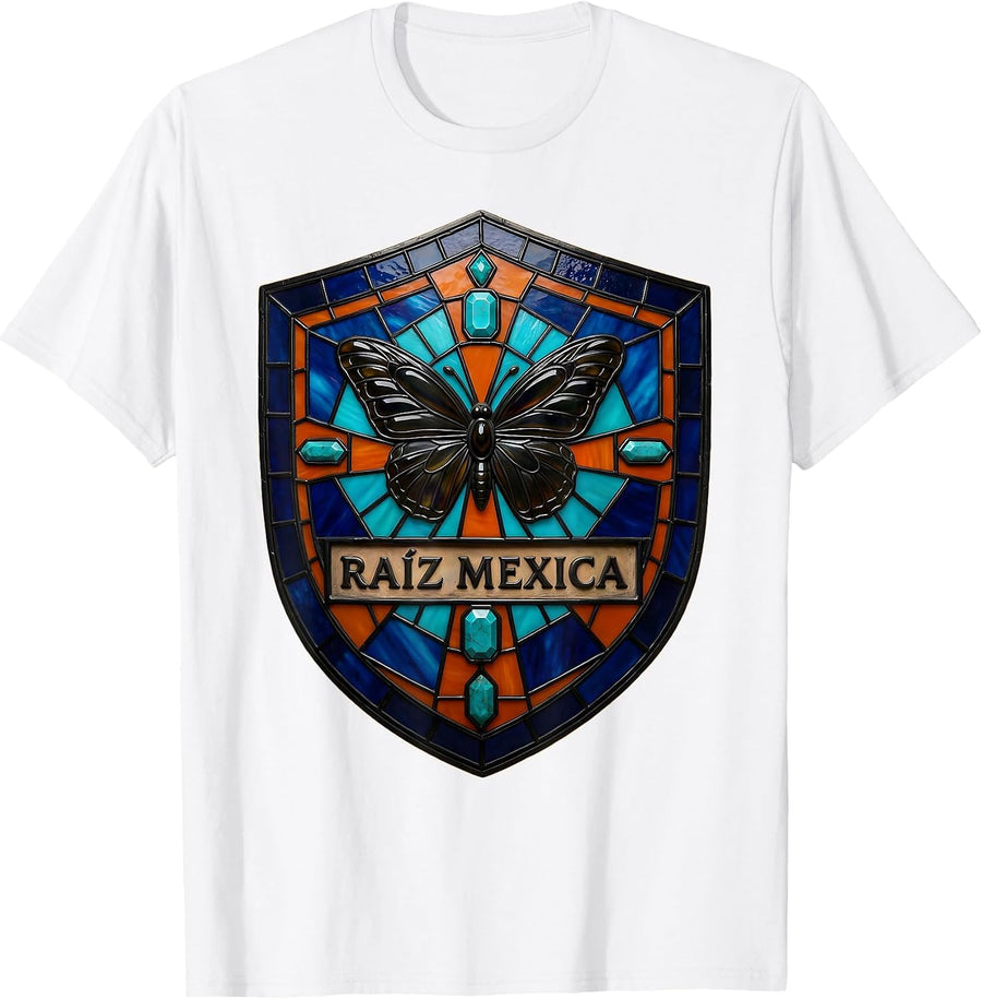 Men's Raíz Mexica Stained Glass Mosaic Aztec Mexica Heritage T-Shirt - White