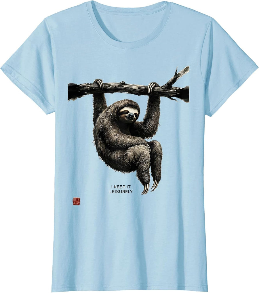 Women's I Keep It Leisurely Funny Sloth Lazy Humor Gift T-Shirt - Baby Blue