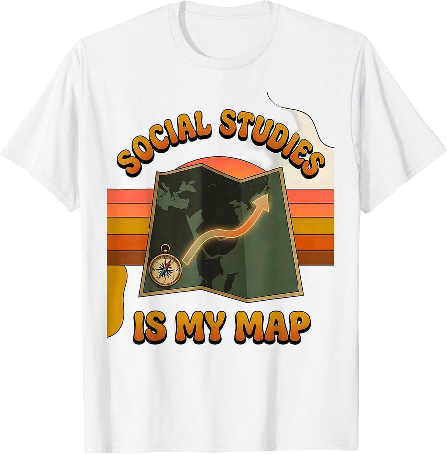 Social Studies Is My Map Retro Funny Teacher Back To School T-Shirt - White