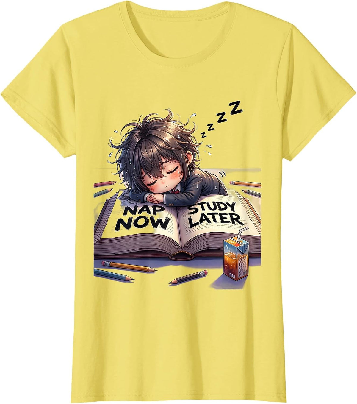 Nap Now Study Later Funny Student Design T-Shirt - Lemon Yellow